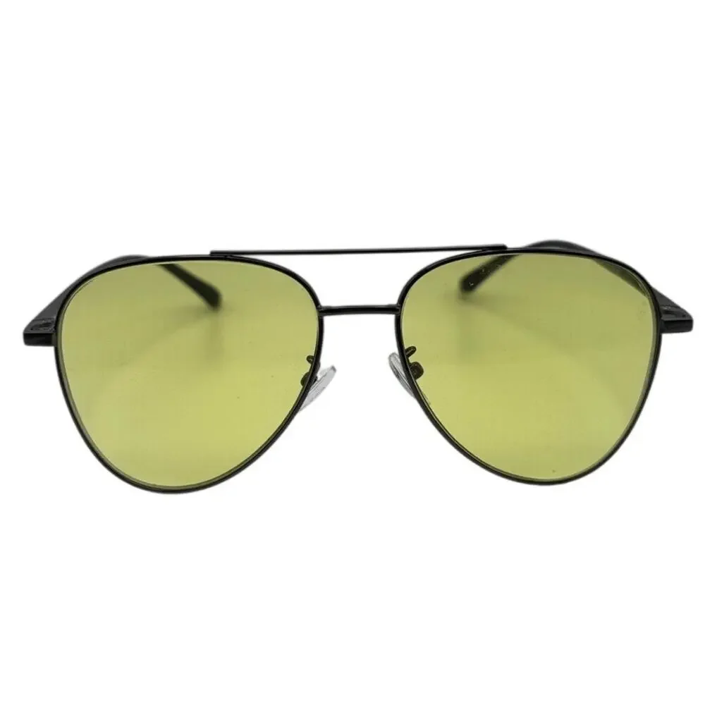 Vintage 90s Aviator Sunglasses Black Frame Yellow Green Lenses 54-16-135